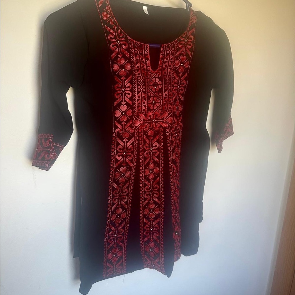 Black and Red Embroidered Dress